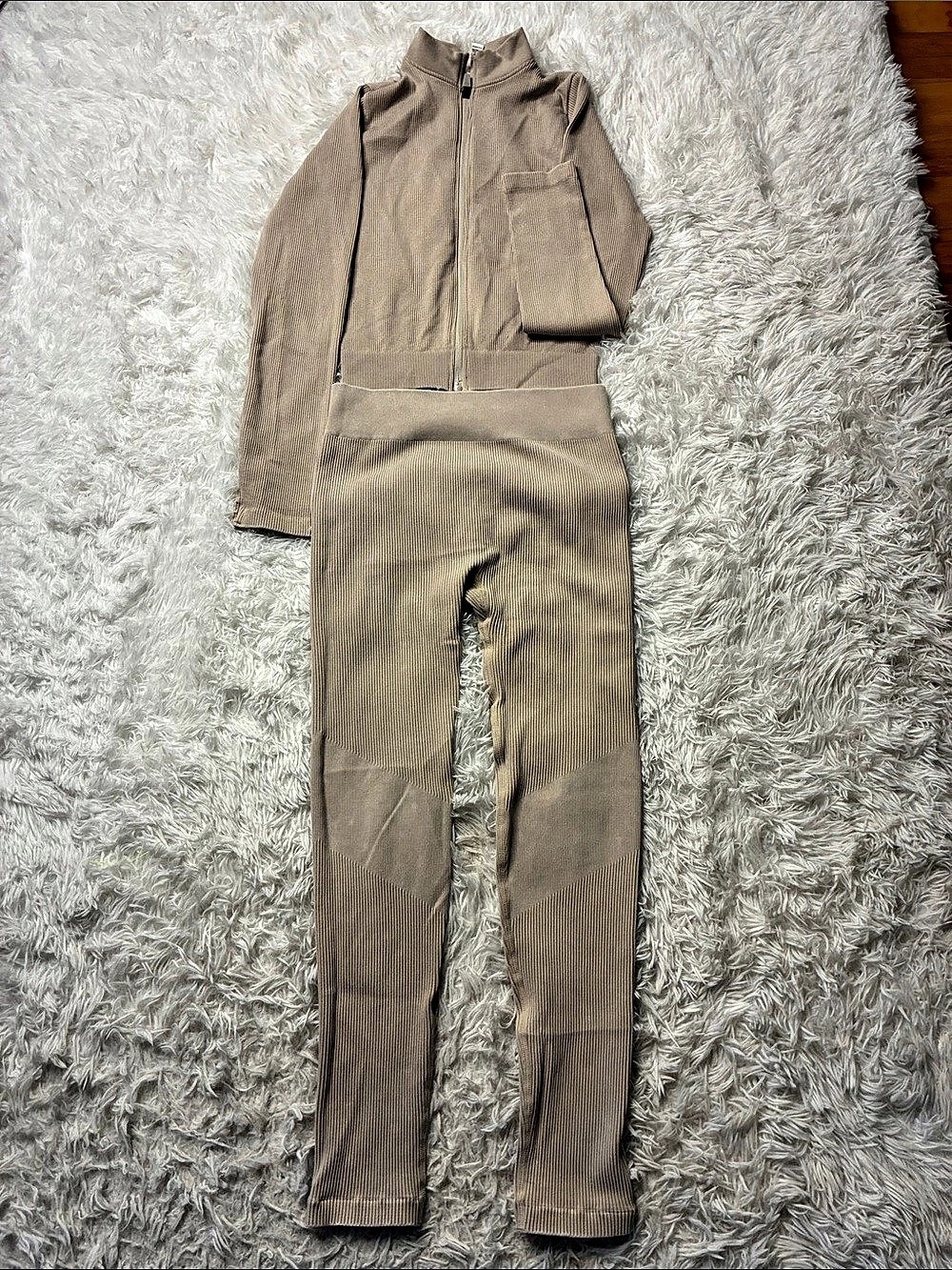Ribbed Knit Two-Piece Set in Brown Size Medium